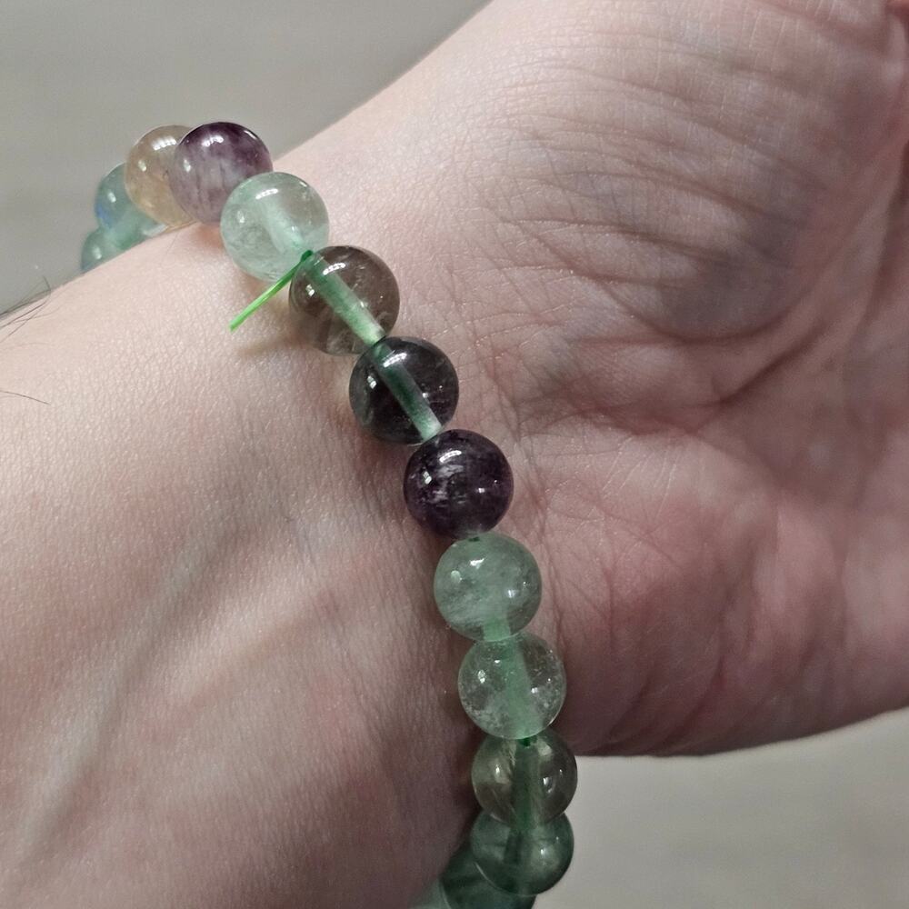 BraceletNew Natural Rainbow Fluorite Crystal Beaded Stretch Bracelet 8mm - Picture 2 of 5